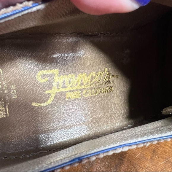 Romano Martegani for Francos handmade brogue oxford blue leather cream linen 9.5 - Picture 10 of 15